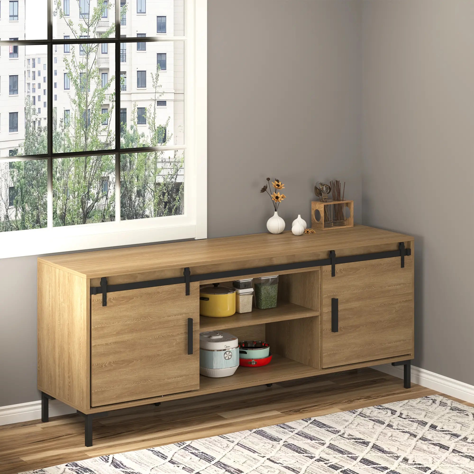 Mini Sliding Barn Door Hardware Kit, Double Doors, 17.7