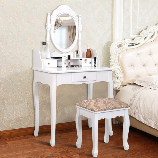 Vanity Makeup Dressing Table with Rotating Mirror and 3 Drawers - Gallery Canada