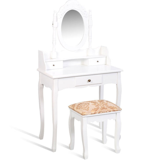 Vanity Makeup Dressing Table with Rotating Mirror and 3 Drawers - Gallery Canada