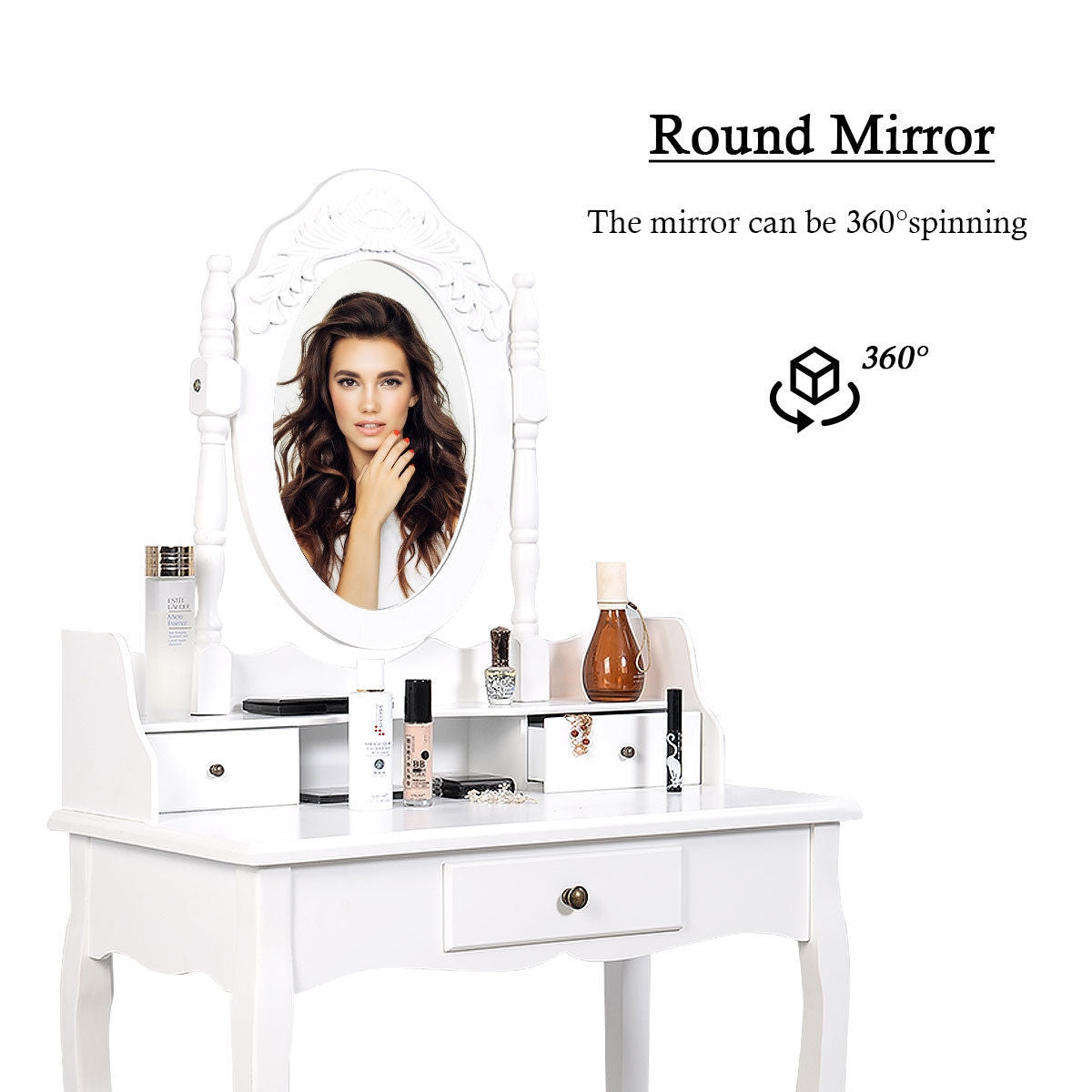 Vanity Makeup Dressing Table with Rotating Mirror and 3 Drawers Makeup Vanities at Gallery Canada