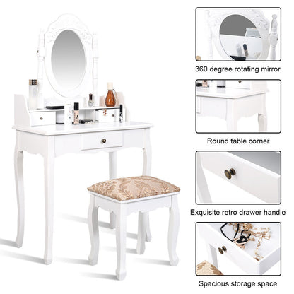 Vanity Makeup Dressing Table with Rotating Mirror and 3 Drawers Makeup Vanities at Gallery Canada