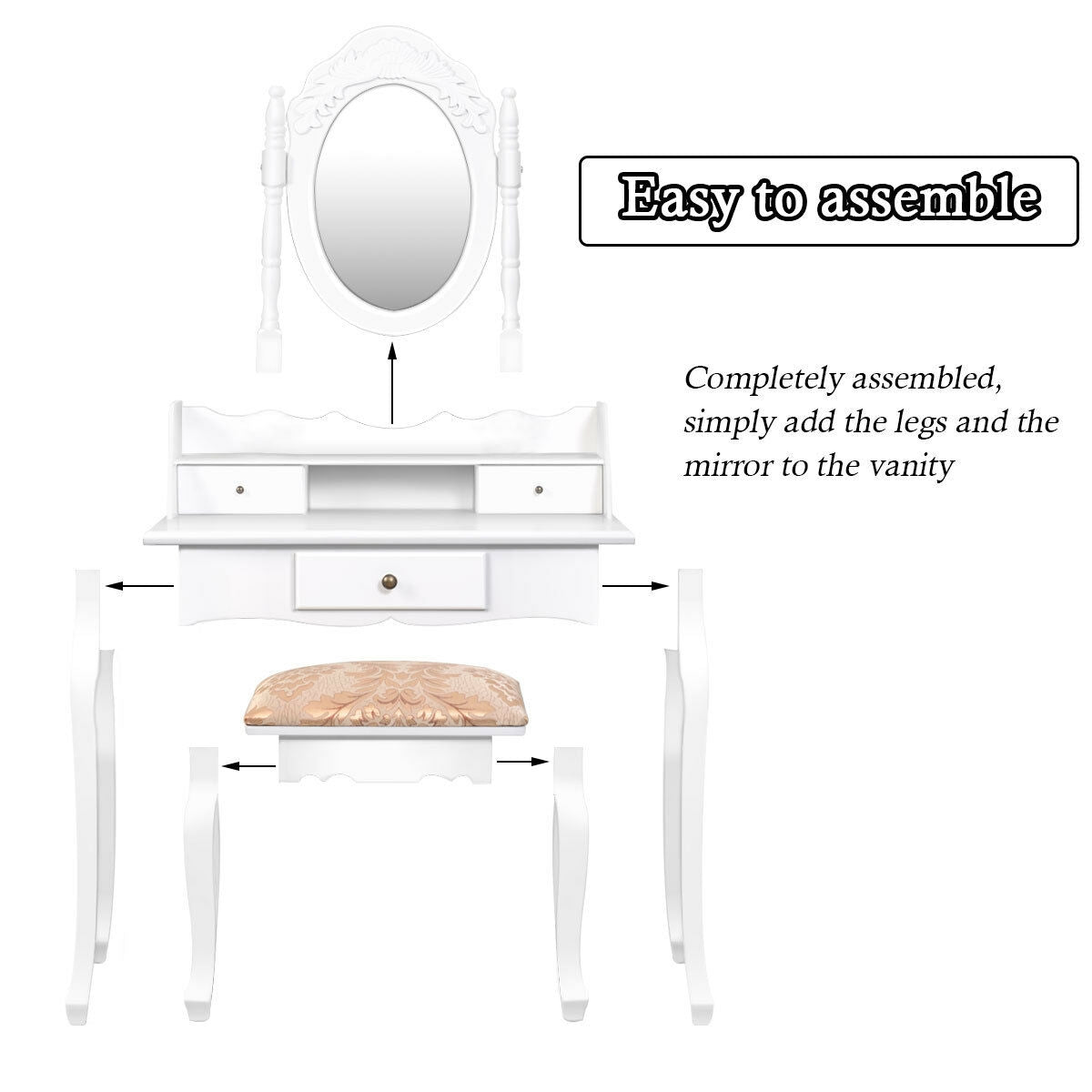 Vanity Makeup Dressing Table with Rotating Mirror and 3 Drawers Makeup Vanities at Gallery Canada