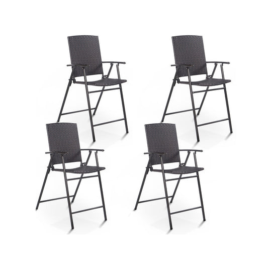 Set of 4 Folding Rattan Bar Chairs with Footrests and Armrests for Outdoors and Indoors, Brown Patio Bar Furniture Brown at Gallery Canada