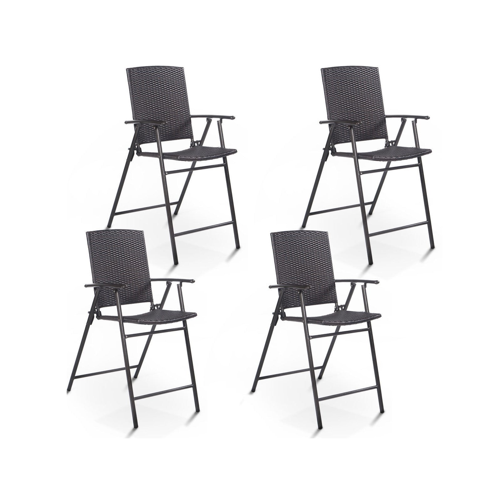 Set of 4 Folding Rattan Bar Chairs with Footrests and Armrests for Outdoors and Indoors, Brown Patio Bar Furniture at Gallery Canada