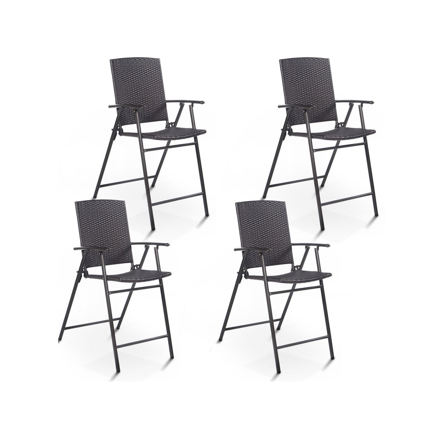 Set of 4 Folding Rattan Bar Chairs with Footrests and Armrests for Outdoors and Indoors, Brown Patio Bar Furniture at Gallery Canada