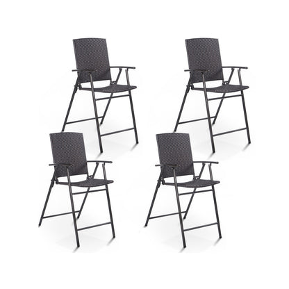 Set of 4 Folding Rattan Bar Chairs with Footrests and Armrests for Outdoors and Indoors, Brown Patio Bar Furniture at Gallery Canada