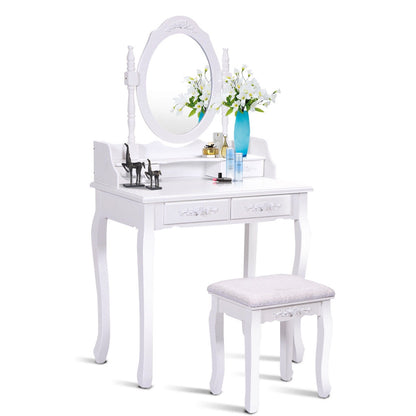 Wood Vanity Table Set with Oval Mirror and 4 Drawers for Kids Girls Women, White Makeup Vanities at Gallery Canada