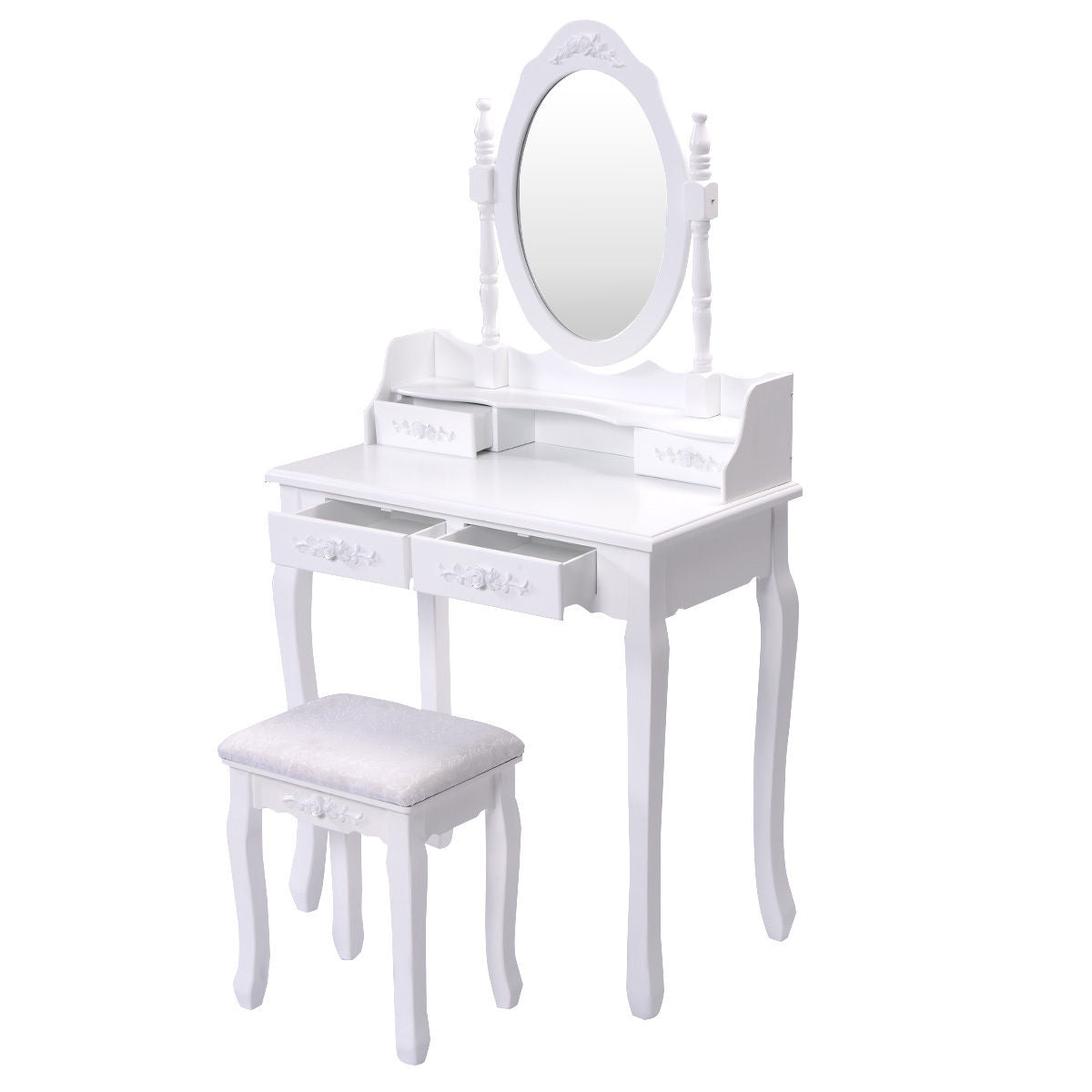 Wood Vanity Table Set with Oval Mirror and 4 Drawers for Kids Girls Women, White Makeup Vanities at Gallery Canada