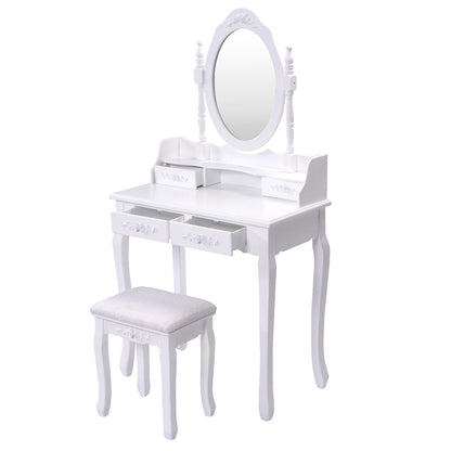 Wood Vanity Table Set with Oval Mirror and 4 Drawers for Kids Girls Women, White Makeup Vanities at Gallery Canada