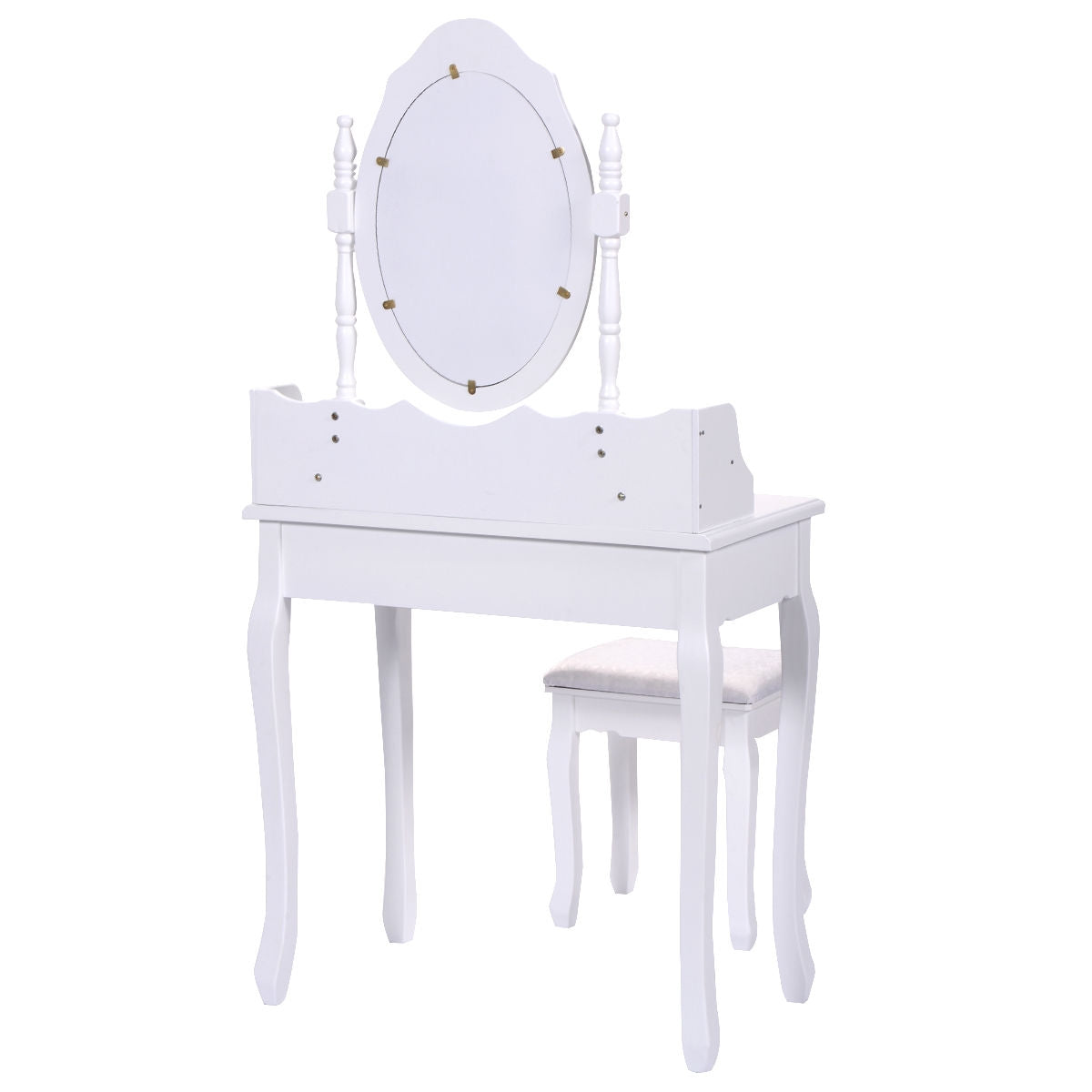 Wood Vanity Table Set with Oval Mirror and 4 Drawers for Kids Girls Women, White Makeup Vanities at Gallery Canada