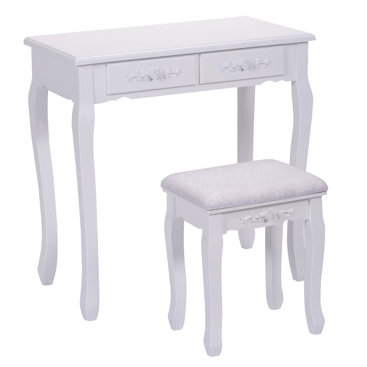 Wood Vanity Table Set with Oval Mirror and 4 Drawers for Kids Girls Women, White Makeup Vanities at Gallery Canada