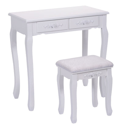 Wood Vanity Table Set with Oval Mirror and 4 Drawers for Kids Girls Women, White Makeup Vanities at Gallery Canada