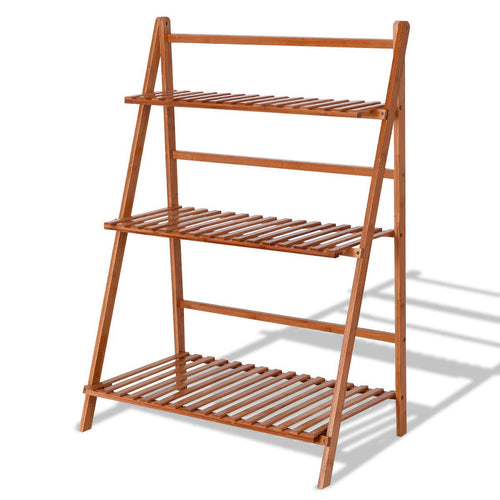 3 Tier Outdoor Bamboo Flower Pot Shelf, Natural