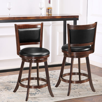 2 Pieces 24 Inch Swivel Counter Stool Dining Chair Upholstered Seat, Dark Brown Bar Stools at Gallery Canada
