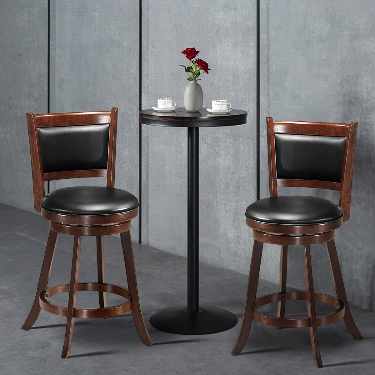 2 Pieces 24 Inch Swivel Counter Stool Dining Chair Upholstered Seat, Dark Brown Bar Stools at Gallery Canada