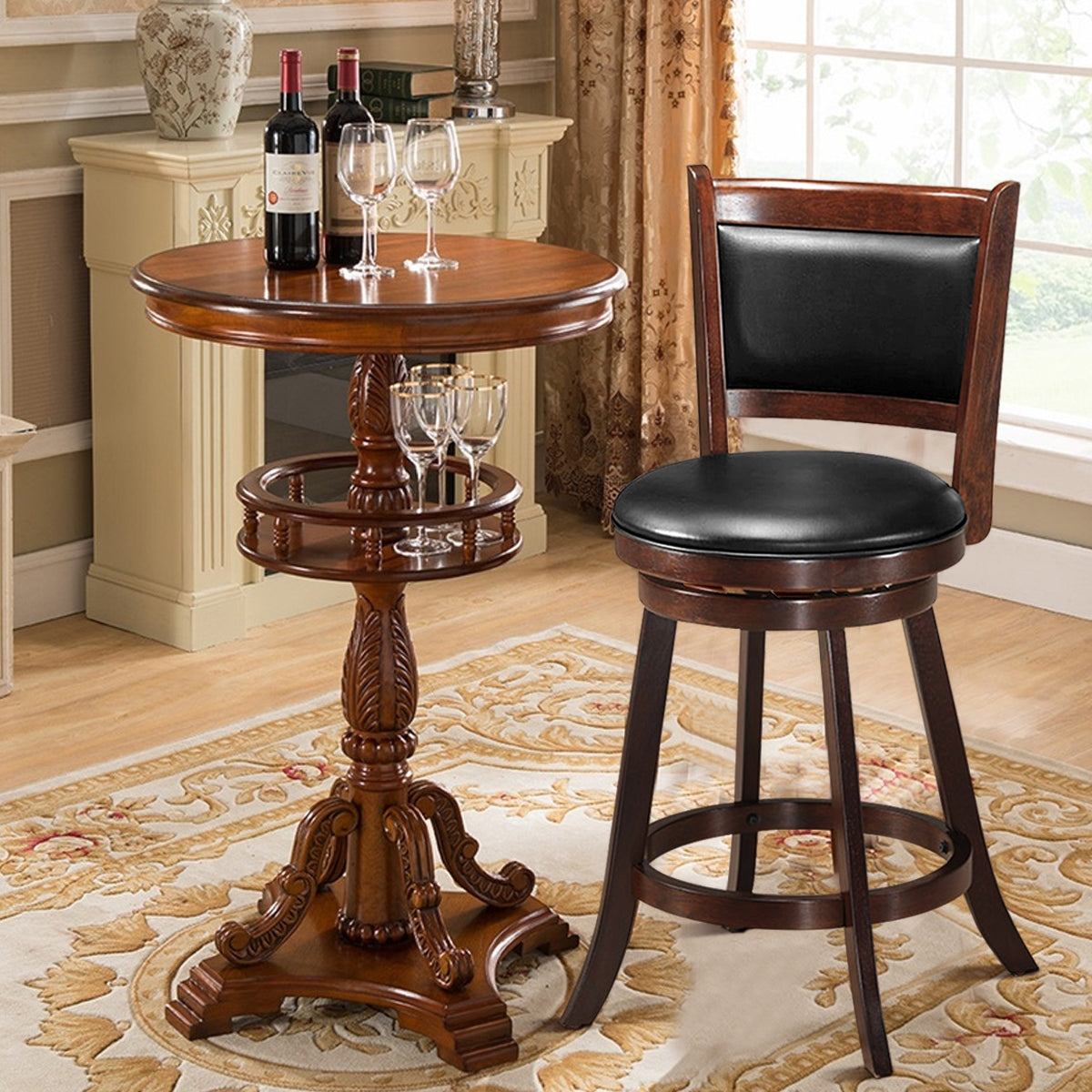2 Pieces 24 Inch Swivel Counter Stool Dining Chair Upholstered Seat, Dark Brown Bar Stools at Gallery Canada