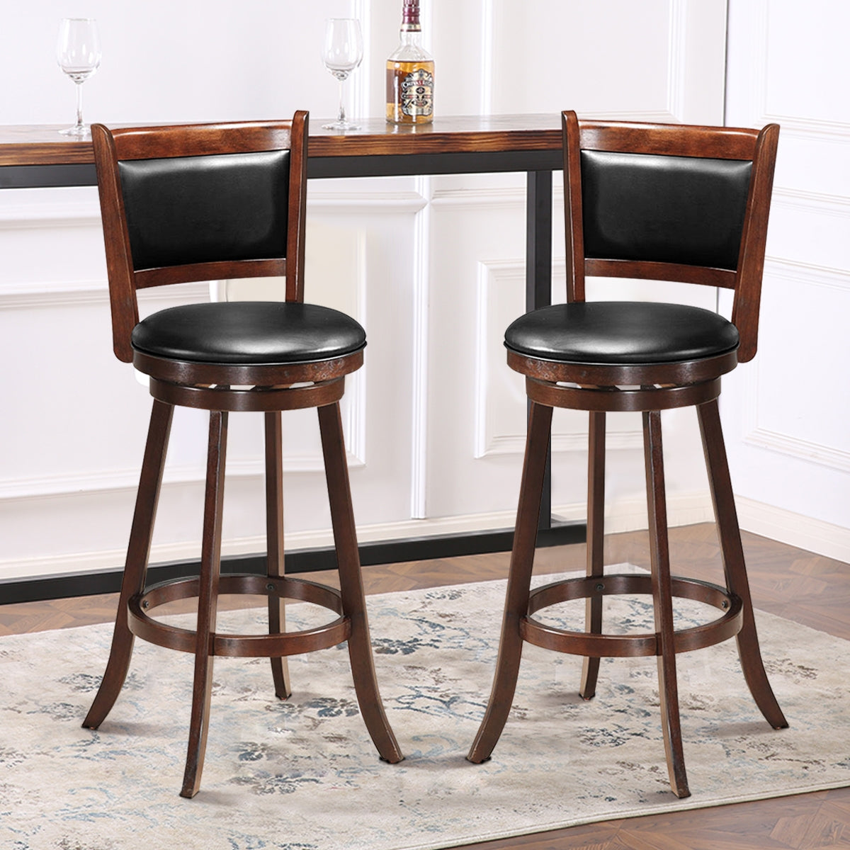 Set of 2 29 Inch Swivel Bar Height Stool Wood Dining Chair Barstool, Brown Bar Stools at Gallery Canada