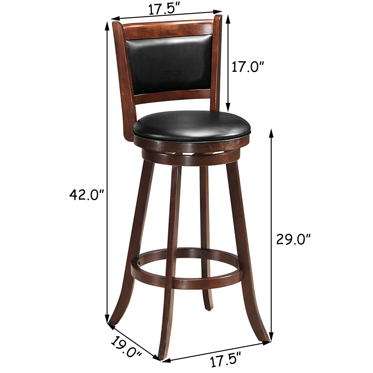 Set of 2 29 Inch Swivel Bar Height Stool Wood Dining Chair Barstool, Brown Bar Stools at Gallery Canada