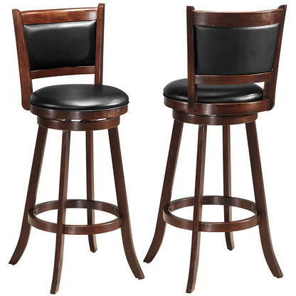 Set of 2 29 Inch Swivel Bar Height Stool Wood Dining Chair Barstool, Brown Bar Stools at Gallery Canada