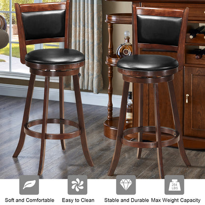 Set of 2 29 Inch Swivel Bar Height Stool Wood Dining Chair Barstool, Brown Bar Stools at Gallery Canada