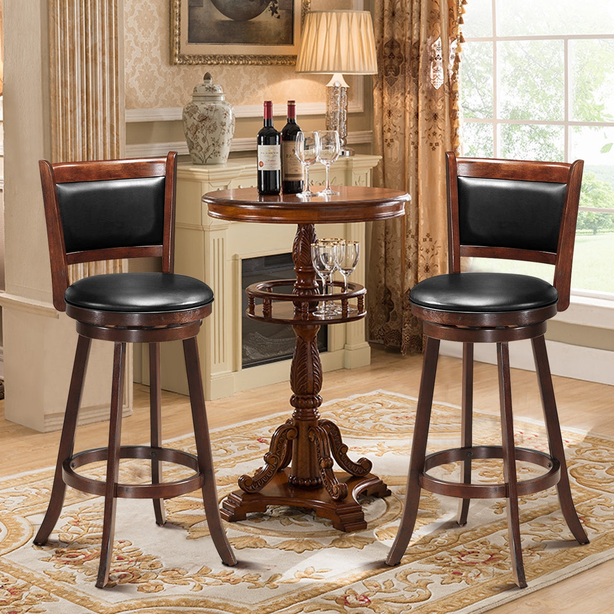 Set of 2 29 Inch Swivel Bar Height Stool Wood Dining Chair Barstool, Brown Bar Stools at Gallery Canada