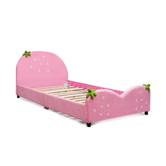 Kids Children Upholstered Berry Pattern Toddler Bed, Pink