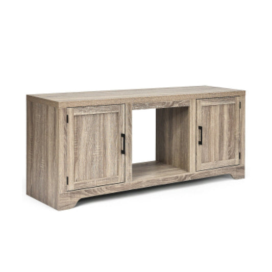 65 Inch Media Component TV Stand with Adjustable Shelves, Natural - Gallery Canada