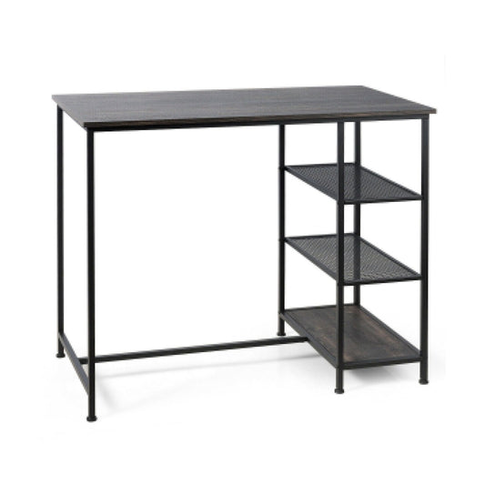 Industrial Dining Bar Pub Table with Metal Frame and Storage Shelves, Black - Gallery Canada