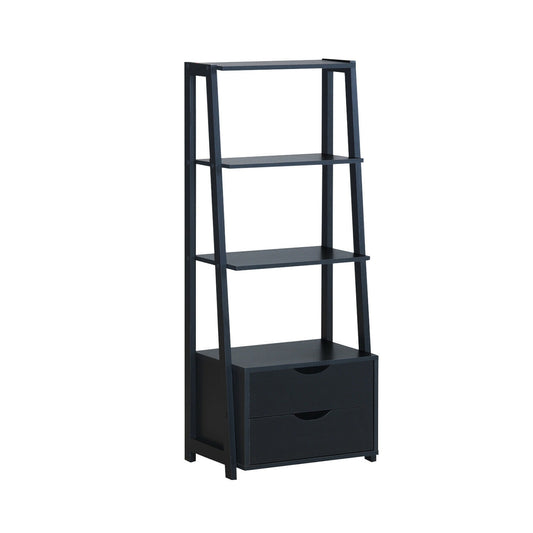 4-Tier Ladder Bookshelf Storage Display with 2 Drawers, Black Bookcases Black at Gallery Canada