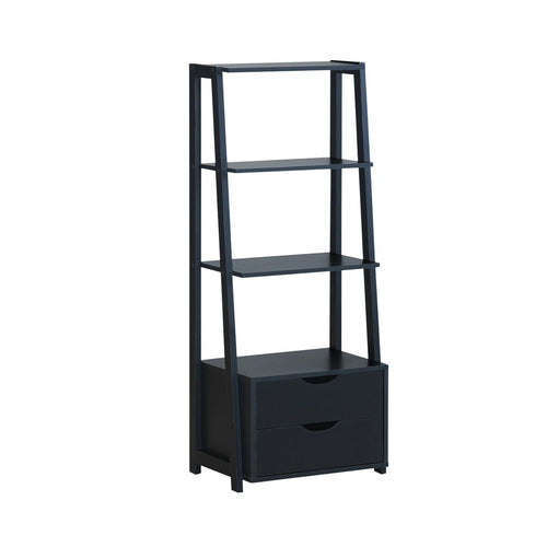 4-Tier Ladder Bookshelf Storage Display with 2 Drawers, Black