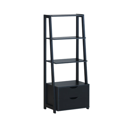 4-Tier Ladder Bookshelf Storage Display with 2 Drawers, Black Bookcases at Gallery Canada