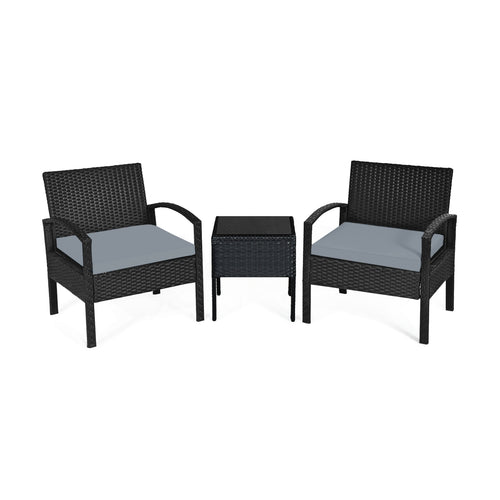 Outdoor Rattan Patio Conversation Set, 3 Pieces, Gray