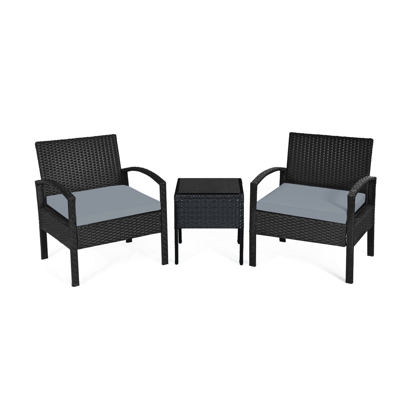 3 Pieces Outdoor Rattan Patio Conversation Set with Seat Cushions, Gray Patio Conversation Sets Gray at Gallery Canada