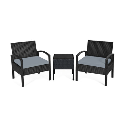 3 Pieces Outdoor Rattan Patio Conversation Set with Seat Cushions, Gray Patio Conversation Sets Gray at Gallery Canada