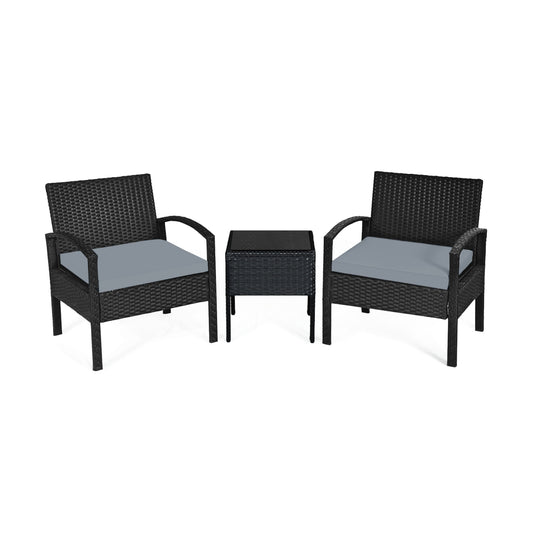 Outdoor Rattan Patio Conversation Set, 3 Pieces, Gray Patio Conversation Sets Gray at Gallery Canada