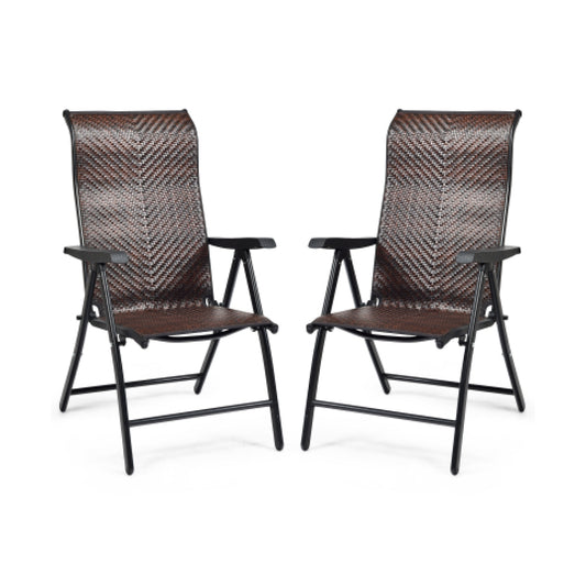 2 Pieces Patio Rattan Folding Reclining Chair, Brown Patio Dining Chairs Brown at Gallery Canada