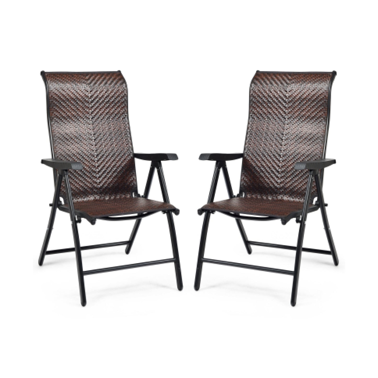 2 Pieces Patio Rattan Folding Reclining Chair, Brown Patio Dining Chairs at Gallery Canada