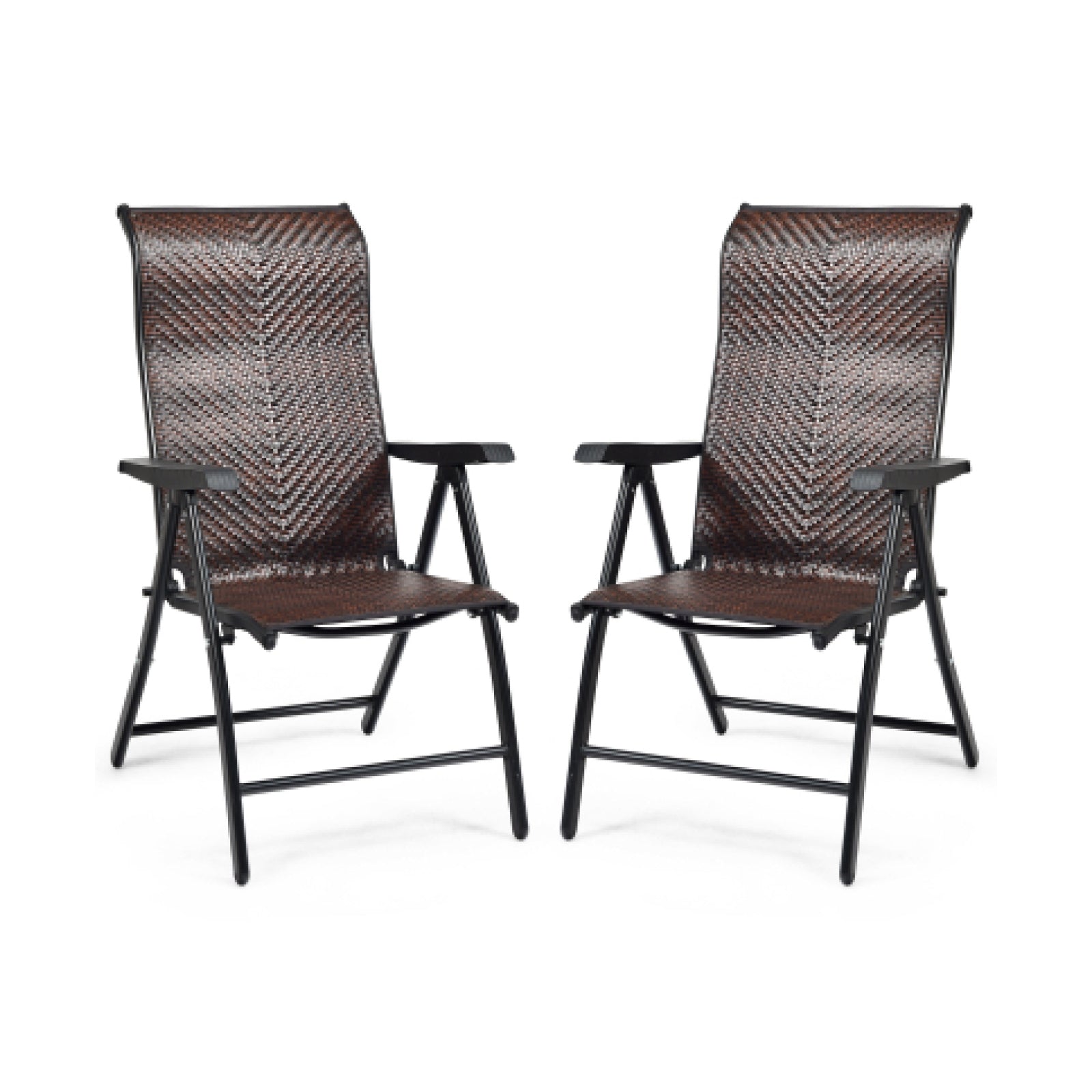 2 Pieces Patio Rattan Folding Reclining Chair, Brown Patio Dining Chairs at Gallery Canada