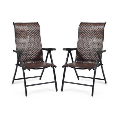 2 Pieces Patio Rattan Folding Reclining Chair, Brown Patio Dining Chairs at Gallery Canada