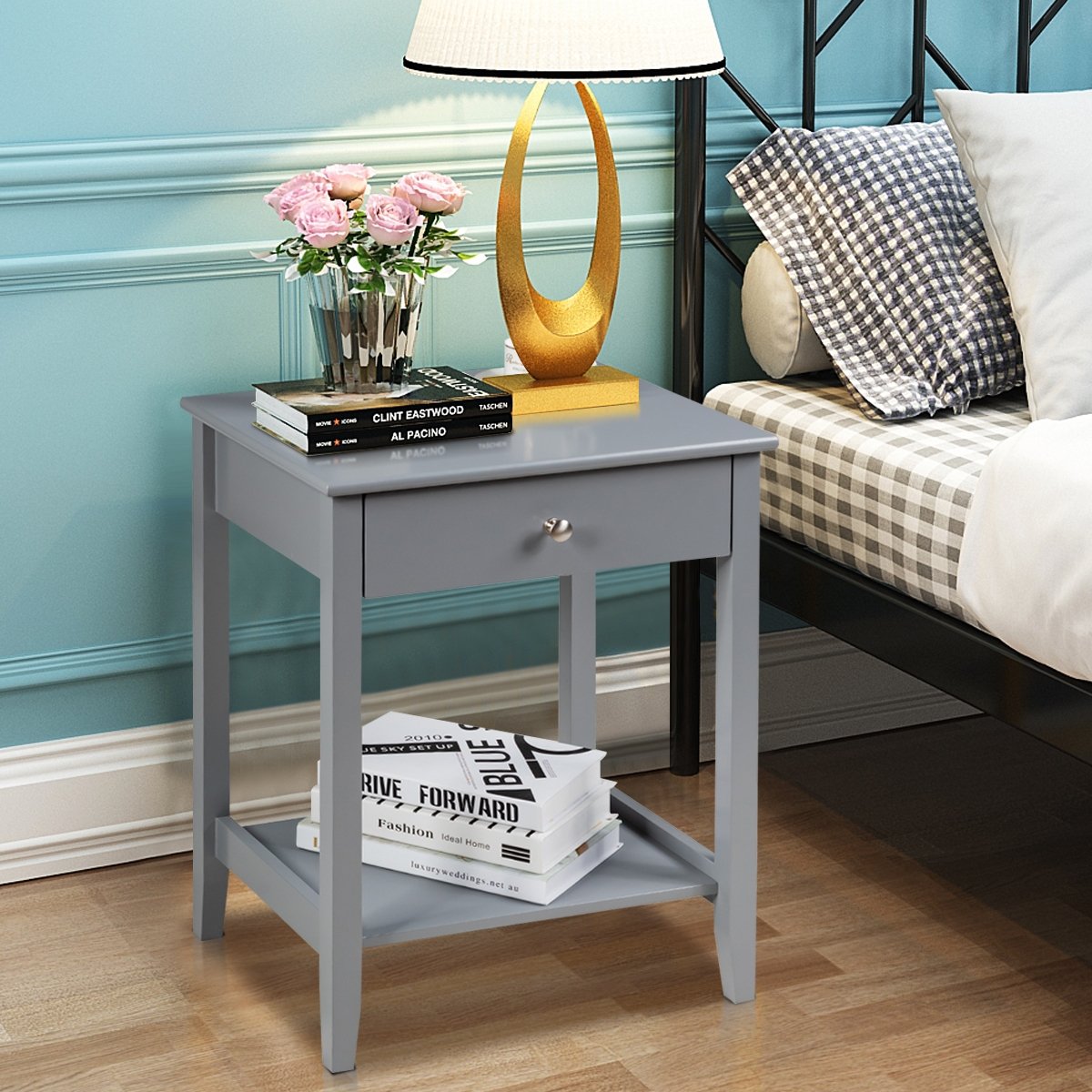 Set of 2 Wooden Bedside Sofa Table, Gray - Gallery Canada