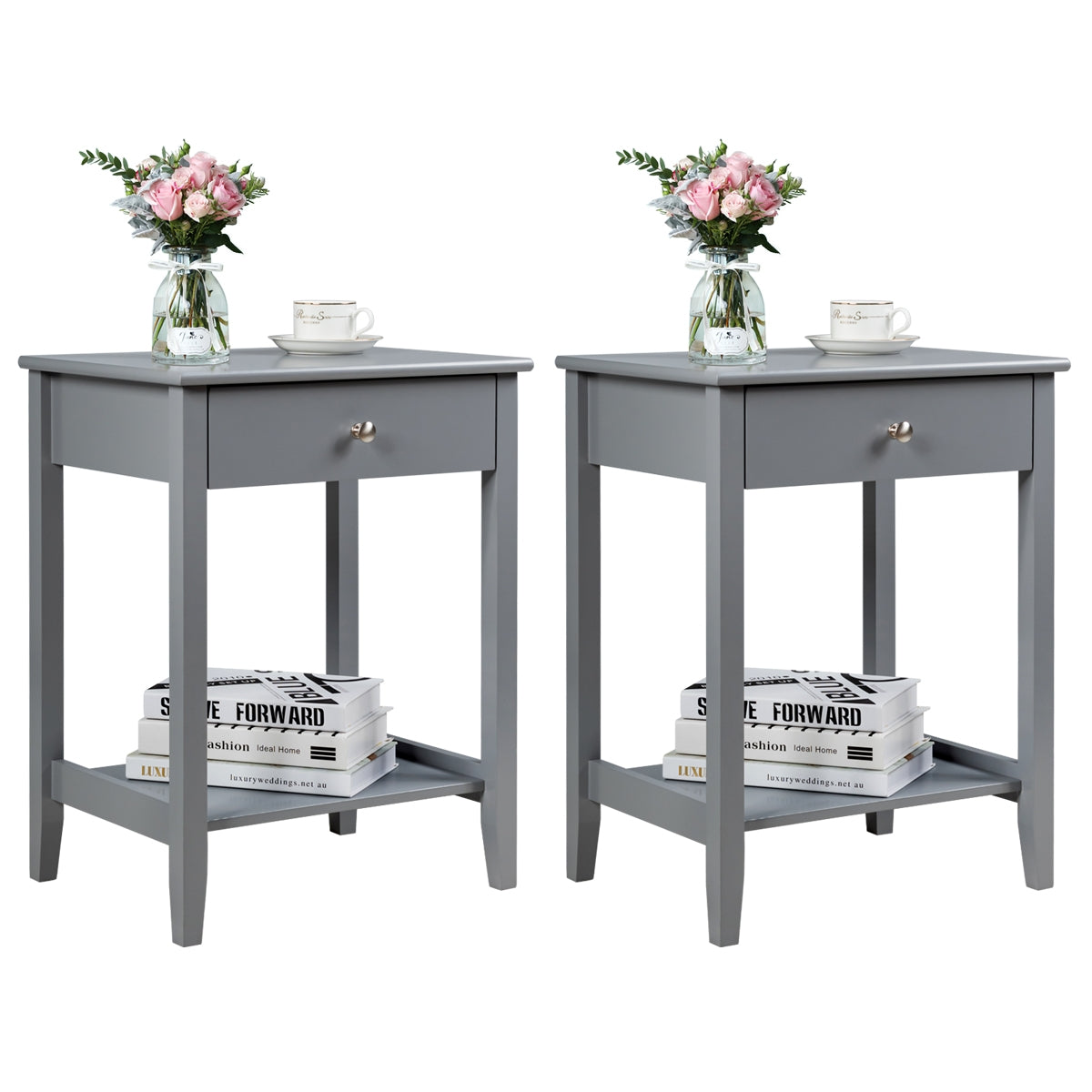 Set of 2 Wooden Bedside Sofa Table, Gray End & Side Tables at Gallery Canada