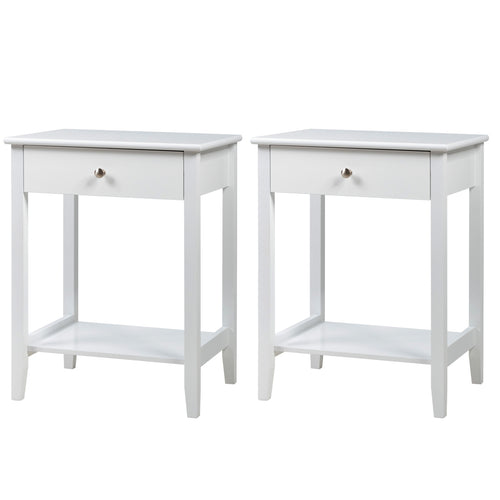 Set of 2 Wooden Bedside Table, White