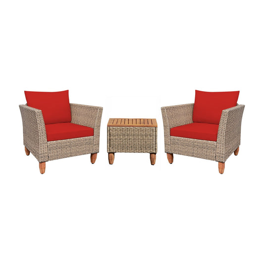 3 Pieces Patio Rattan Furniture Set with Washable Cushion for Yard Porch, Red - Gallery Canada