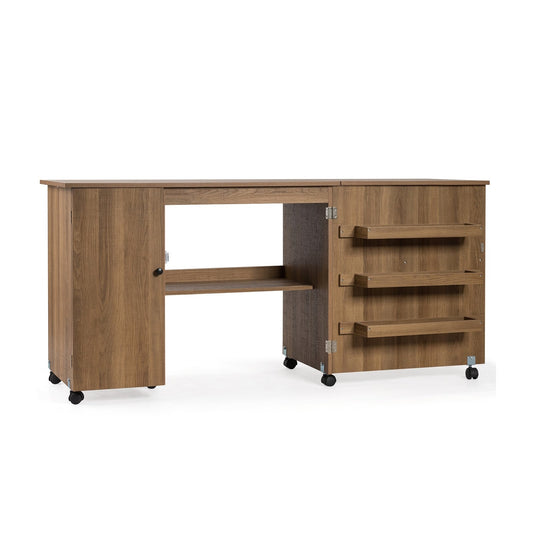 Folding Sewing Table Shelves Storage Cabinet Craft Cart with Wheels, Natural at Gallery Canada