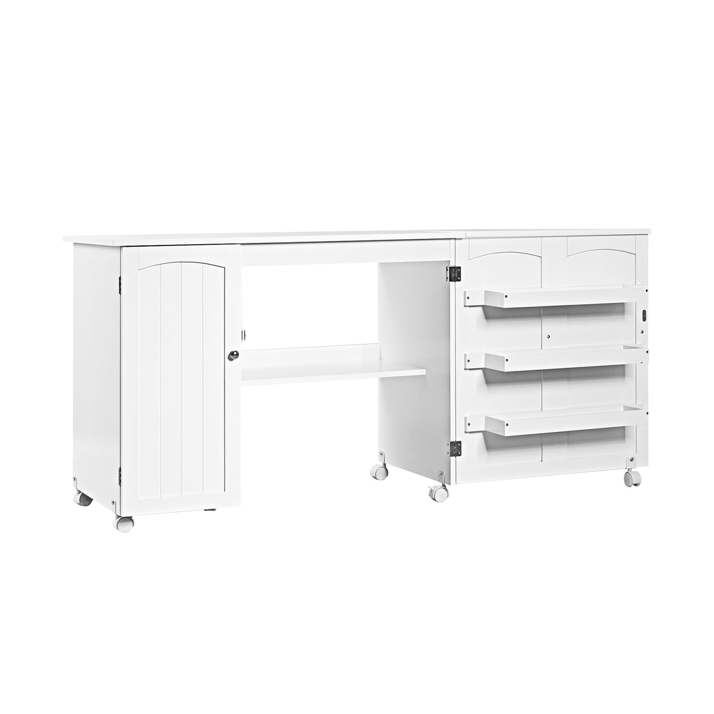 Folding Sewing Table Shelves Storage Cabinet Craft Cart with Wheels, White Sewing Tables White at Gallery Canada