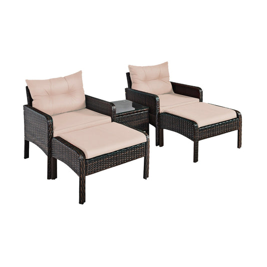 5 Pcs Patio Rattan Wicker Sofa Set, Beige Patio Furniture Sets Beige at Gallery Canada