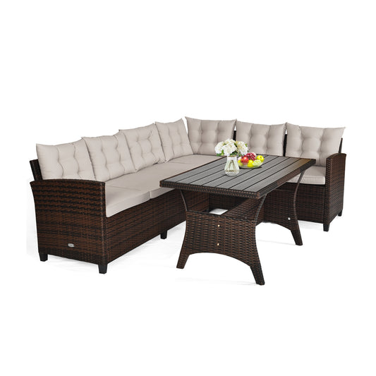 3 Pieces Hand-Woven Rattan Outdoor Sofa Set with Dining Table, Brown Outdoor Sectionals Brown at Gallery Canada