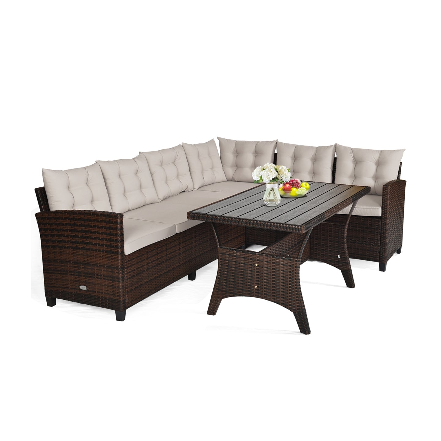 3 Pieces Hand-Woven Rattan Outdoor Sofa Set with Dining Table, Brown Outdoor Sectionals at Gallery Canada