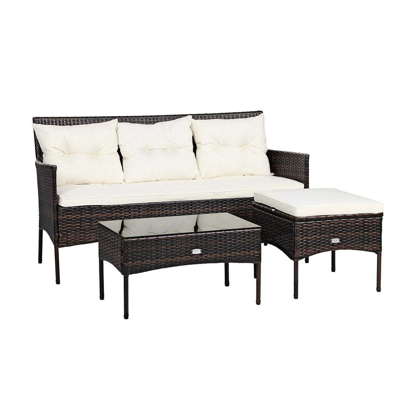 Patio Furniture Sectional Set, 3 Pieces, 5 Cushions, White