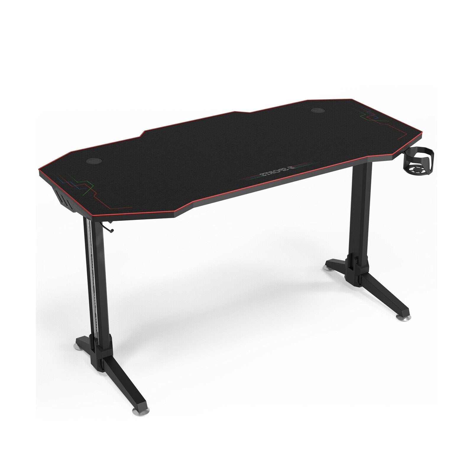 55 Inches T-shaped Computer Desk with Full Mouse Pad and LED Lights, Black - Gallery Canada
